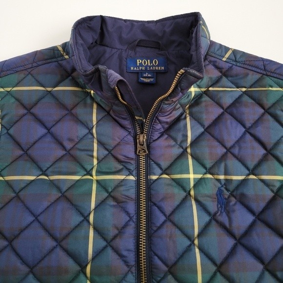 NEW Polo Ralph Lauren Puffer Vest Tartan Plaid Boys L Navy Blue Green NWOT - Picture 3 of 10